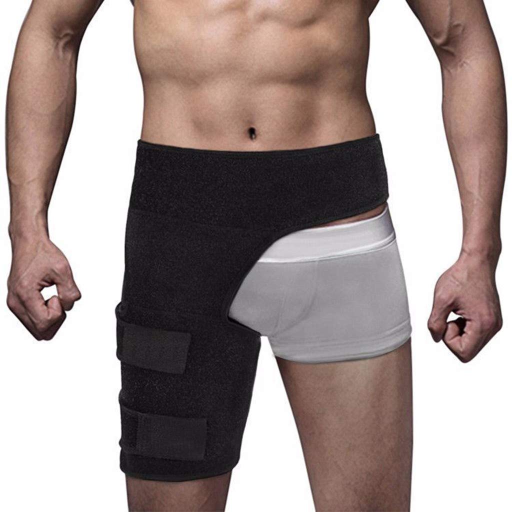 Attelle de hanche néoprène unisexe – Ceinture de soutien pour douleurs à l’aine, hanche, fessier et cuisse – Taille unique ajustable